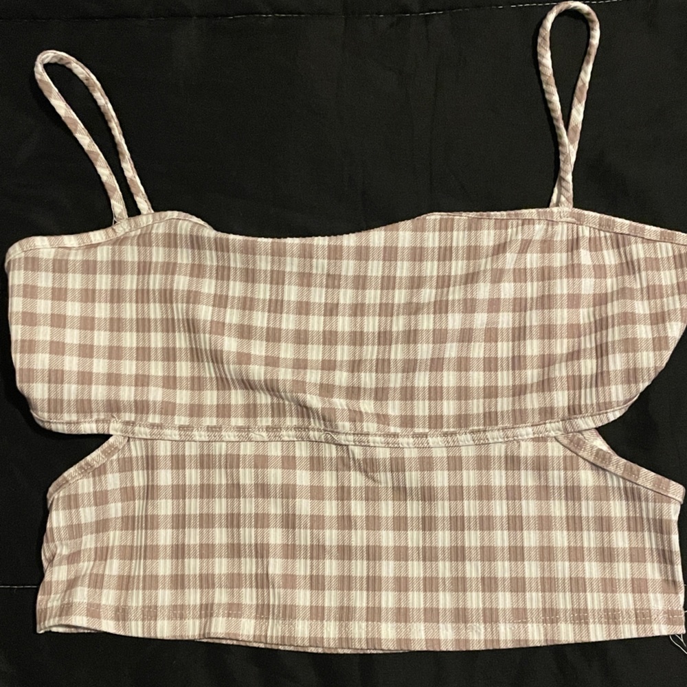 CAUTION TO THE WIND cropped camisole/ tank top with open sides, gingham print
